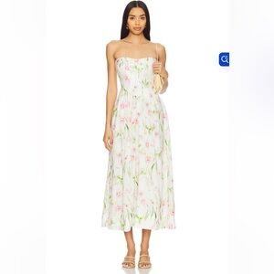 Bardot White and Pink Floral Strapless Dress
